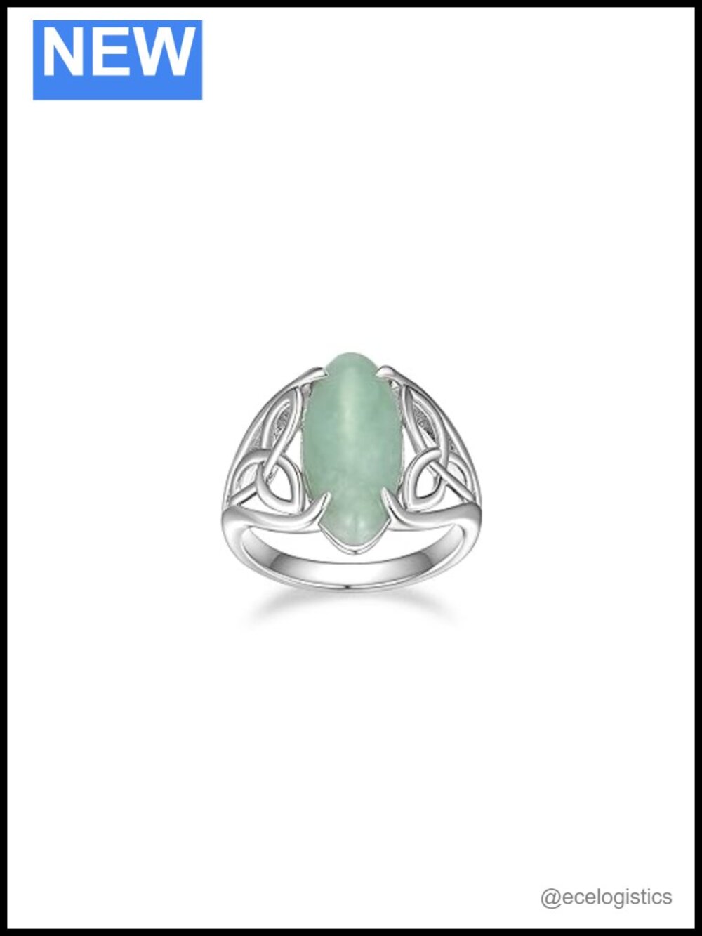 925 Sterling Silver Genuine Jade Celtic Trinity Knot Band Ring Size 7